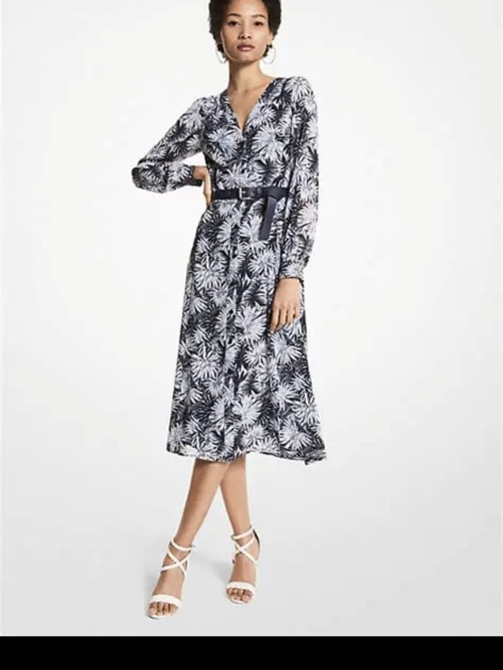 Michael Kors Palm Leaf Georgette Shirt Dress